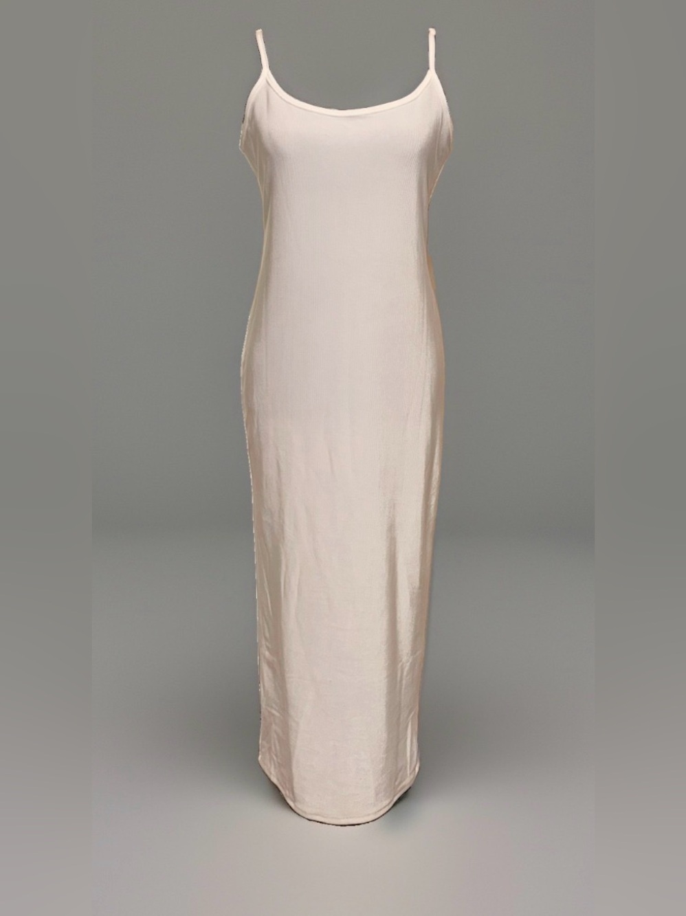 Fashion Nova Women’s Everlasting Midi Dress Ribbed White Thin Strap Stretch Sz L